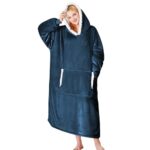 yescool Wearable Blanket Hoodie, Flannel Sherpa Fleece Blanket Sweatshirt for Adults Women Men, Big Plush Cozy Hooded Blanket with Hood, Pocket & Sleeves, Large, One…