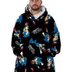 Sonic The Hedgehog Mens Wearable Blanket | Adults Black All Over Print Fleece Hoodie | Game Loungewear Gift