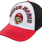 Nintendo Super Mario Men’s Baseball Cap Hat – Adjustable Snap Closure – 100% Cotton Red-Black Adult Size